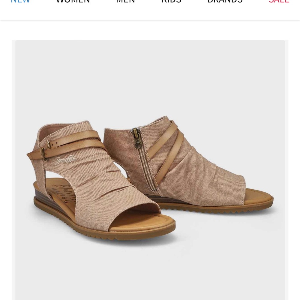 Blowfish Tan Sandals with Ruched Design and Side Zipper